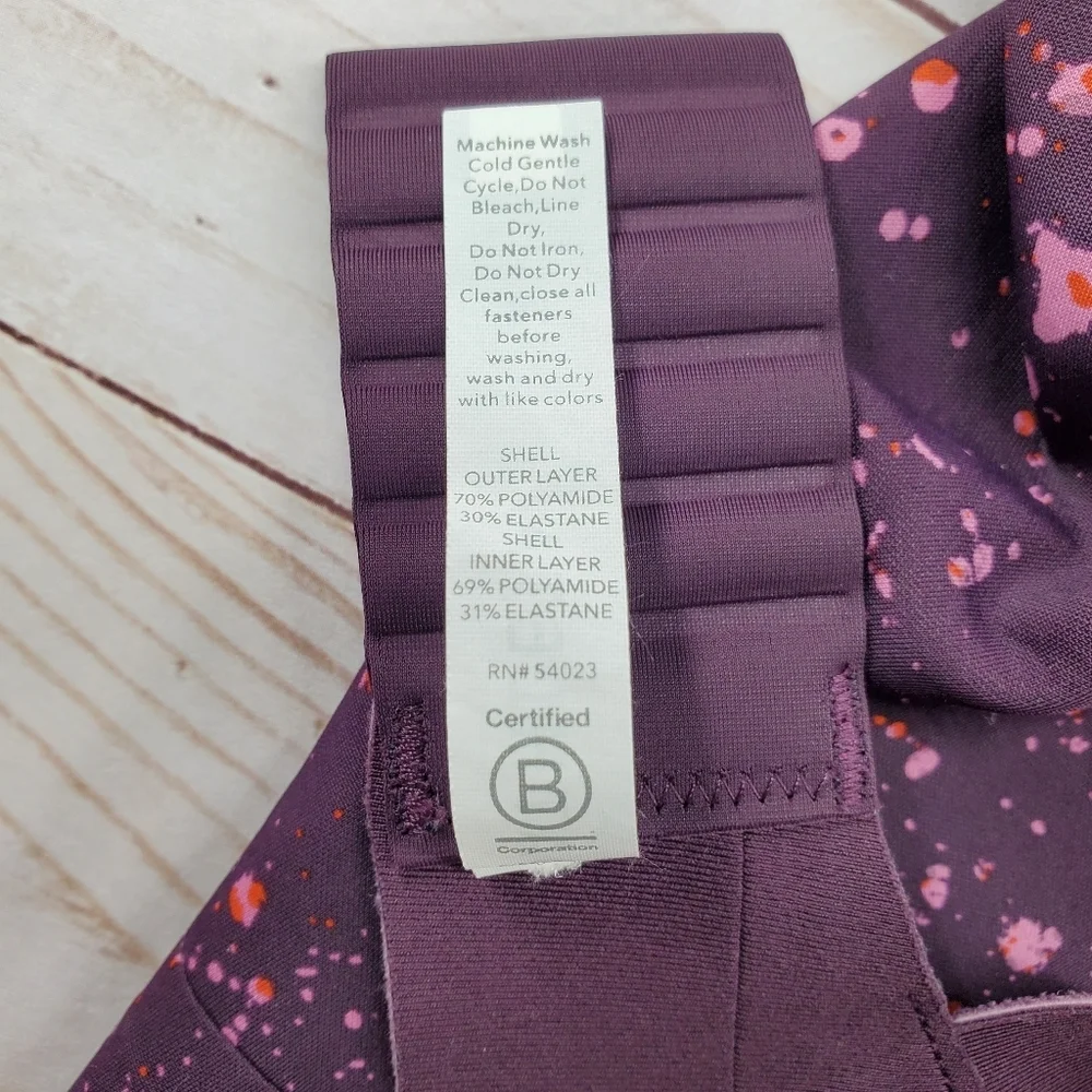 Athleta‎ Crossover Reversible Sports Bra Purple Speck Spatter Size Medium